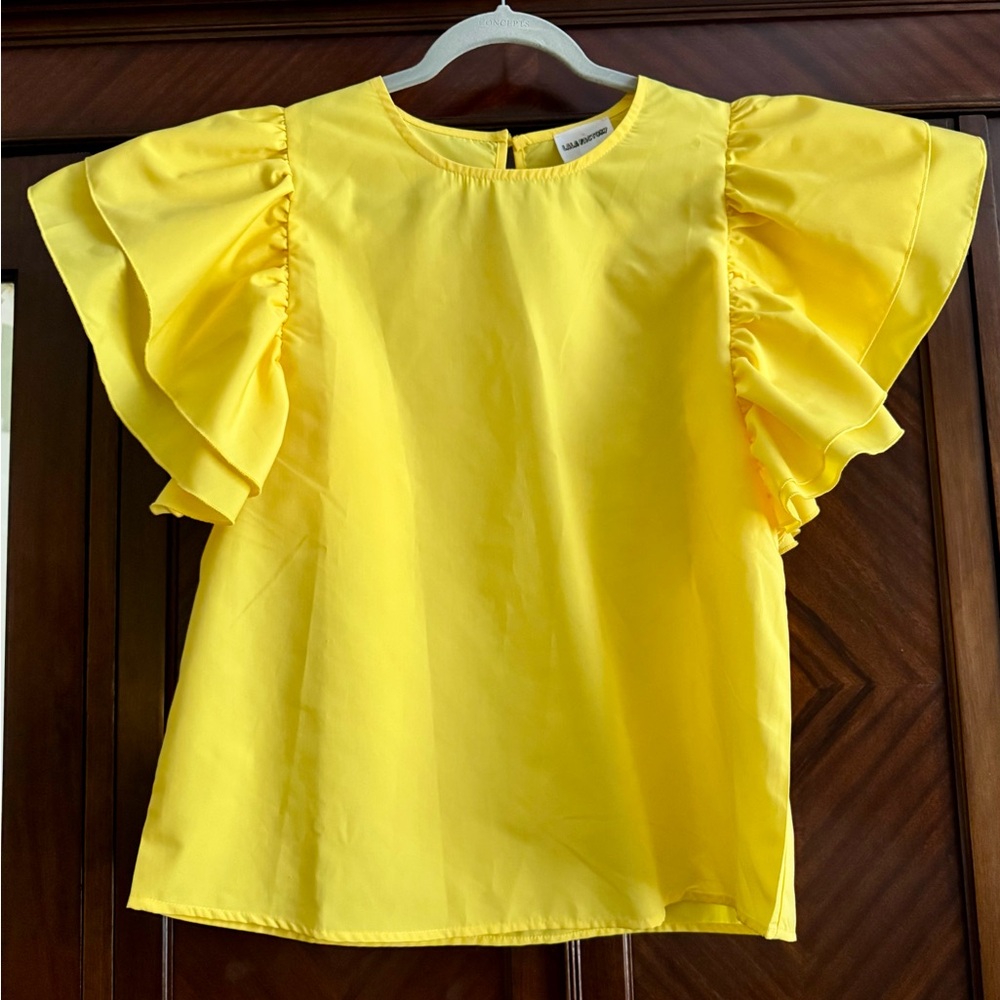 Yellow Ruffle Sleeve Blouse
